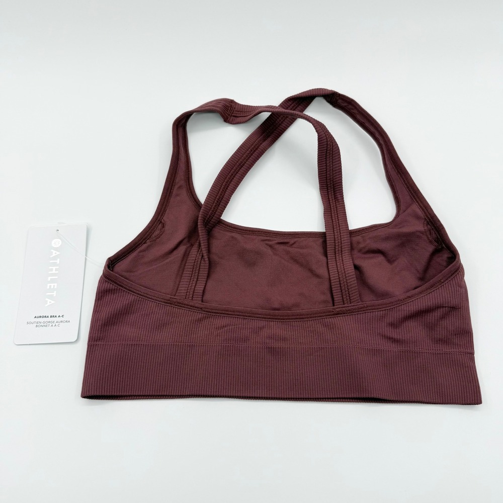 Athleta Aurora Bra A-C Spiced Plum Ribbed Seamless Light Impact Sports Bra M NEW - Picture 2 of 8